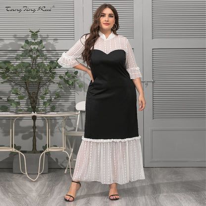 Women Stand Collar Lace Plus Sizes Long Dresses