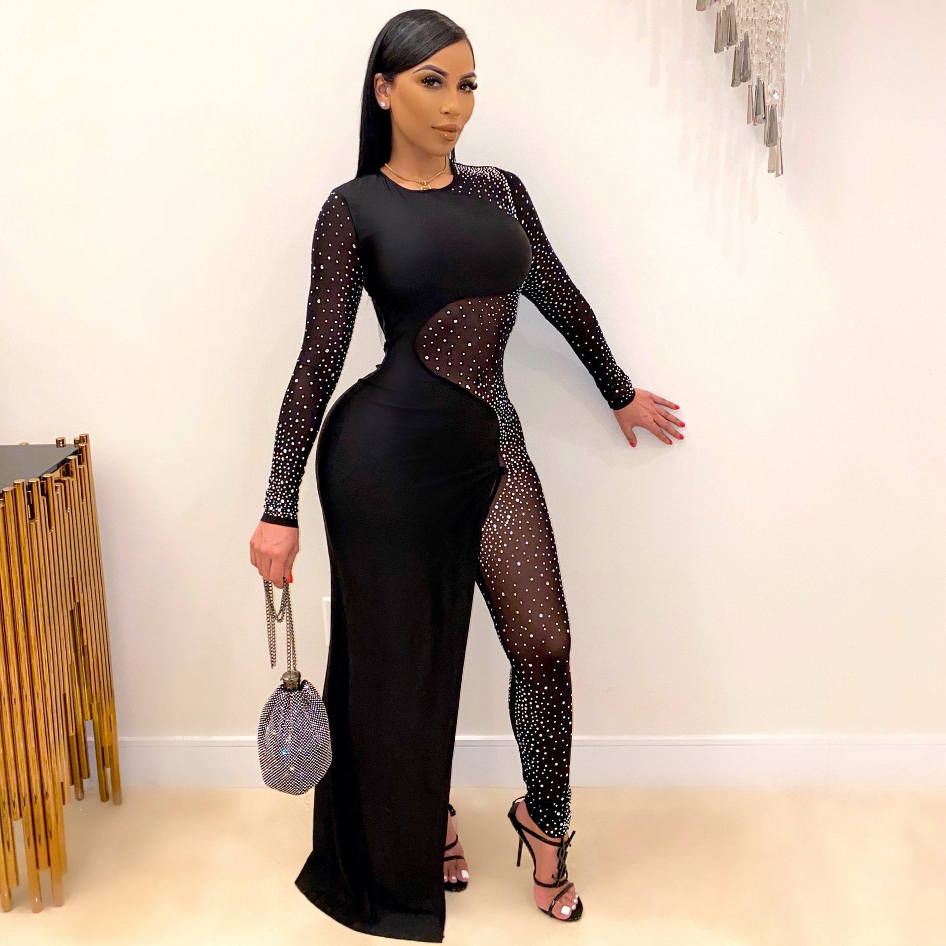 Sexy See Through Rhinestone Night Club Suits-STYLEGOING