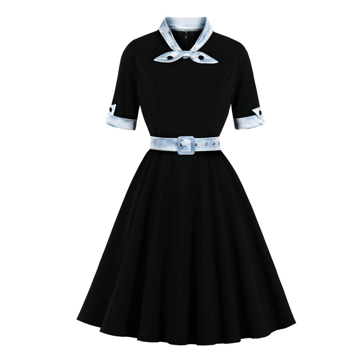 Women Vintage Short Sleeves Midi Dresses-STYLEGOING