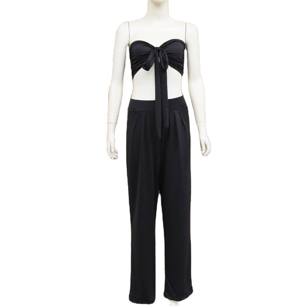 Sexy Women Strapless Tops+loose Pants Suits-STYLEGOING
