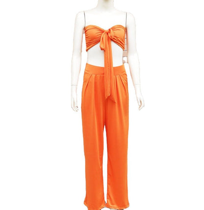 Sexy Women Strapless Tops+loose Pants Suits-STYLEGOING