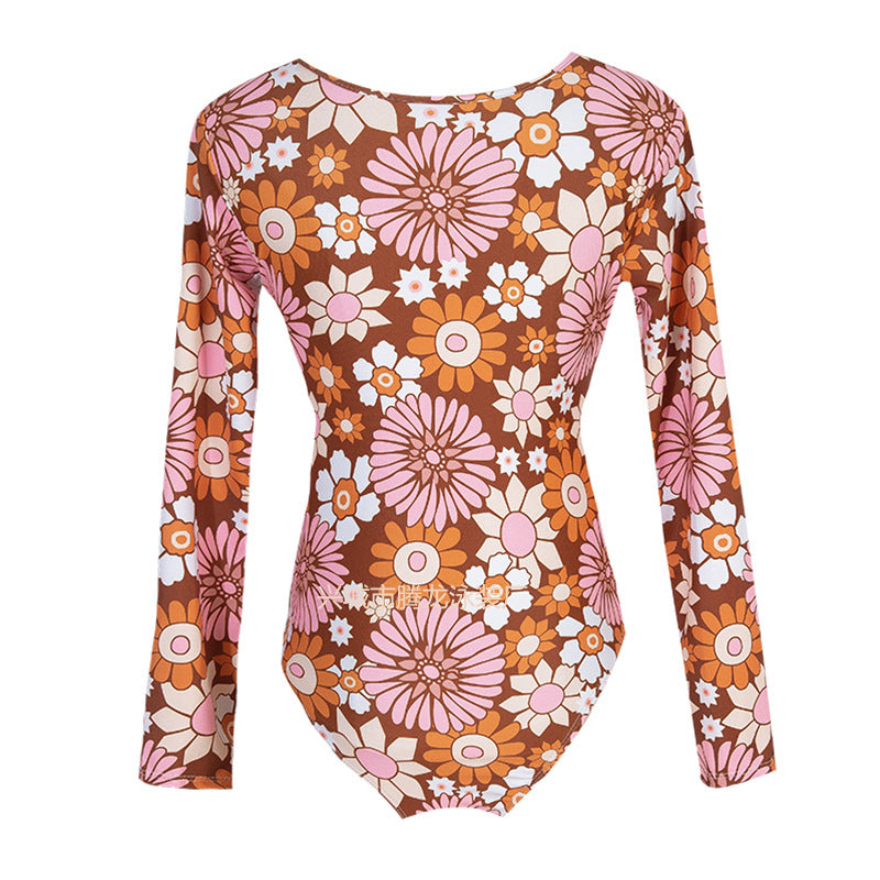 Pink Floral Print Zipper Surf Wear for Women