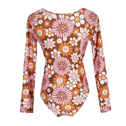 Pink Floral Print Zipper Surf Wear for Women