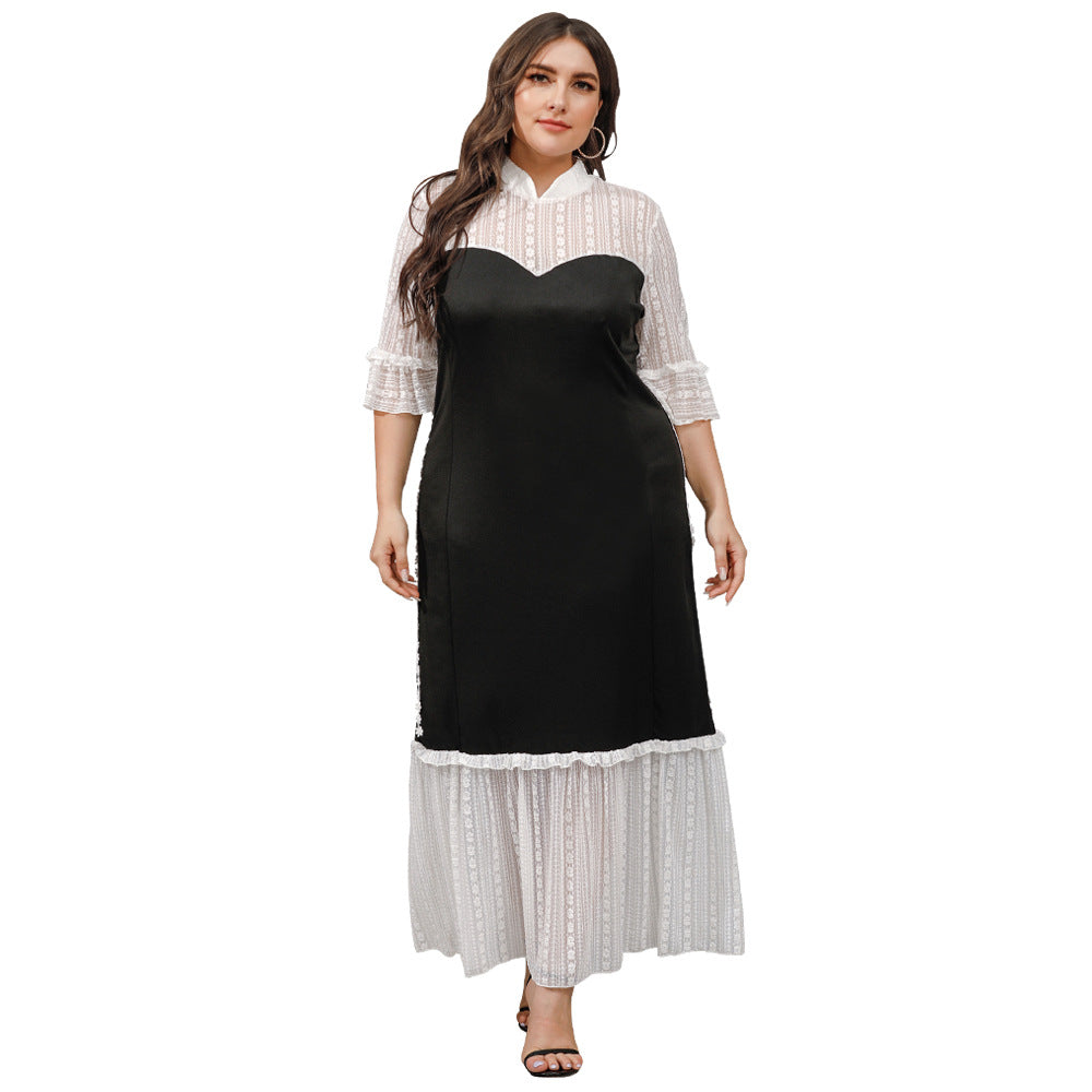 Women Stand Collar Lace Plus Sizes Long Dresses