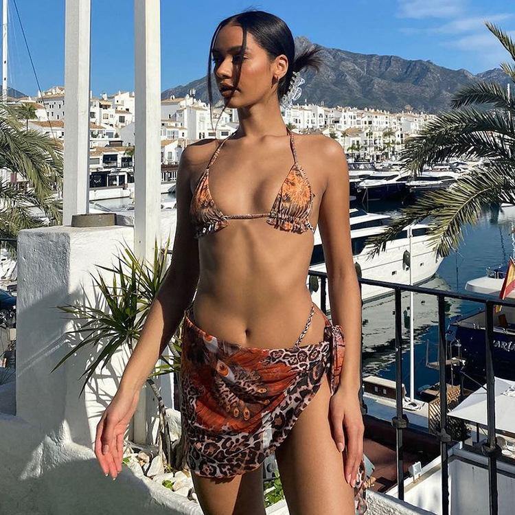 Leopard Print 3pcs Bikini Swimwear-STYLEGOING