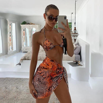 Leopard Print 3pcs Bikini Swimwear-STYLEGOING