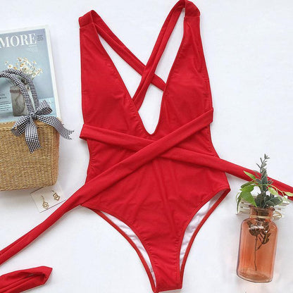 New Sexy V-neck Backless One Piece Swimwear-STYLEGOING