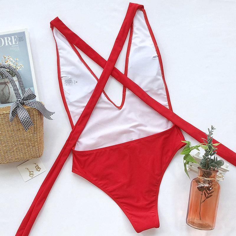 New Sexy V-neck Backless One Piece Swimwear-STYLEGOING