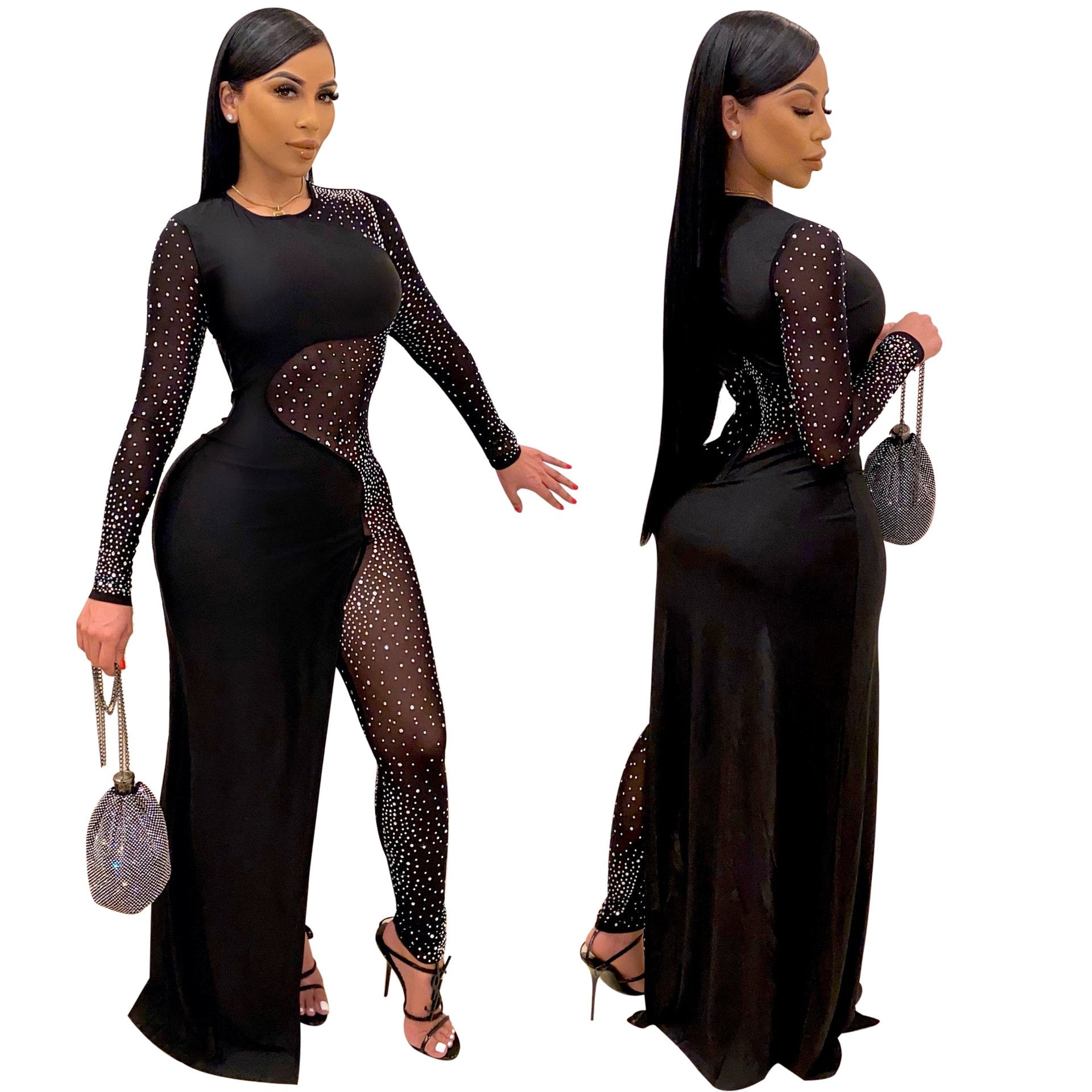 Sexy See Through Rhinestone Night Club Suits-STYLEGOING