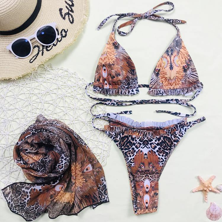 Leopard Print 3pcs Bikini Swimwear-STYLEGOING