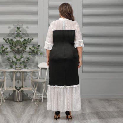 Women Stand Collar Lace Plus Sizes Long Dresses