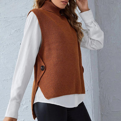 Fashion High Neck Women Kitting Sleeveless Vest