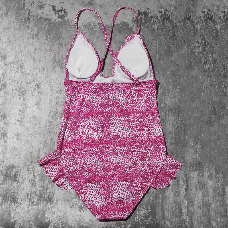 Pink Snake Print Sexy Cross Monokini-STYLEGOING