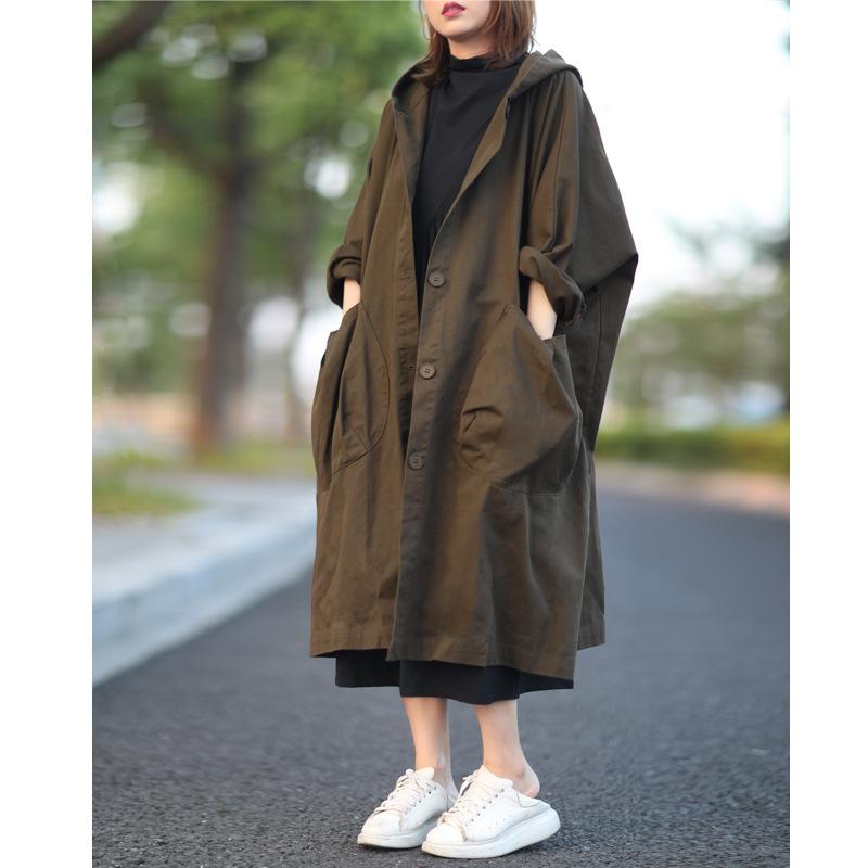 Women Plus Sizes Fall Long Trenchcoat-STYLEGOING