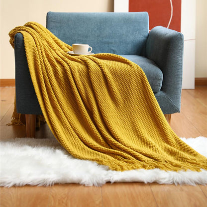 Knitting Pinapple Needle Blanket-Yellow-127*152+10CM-Free Shipping at meselling99