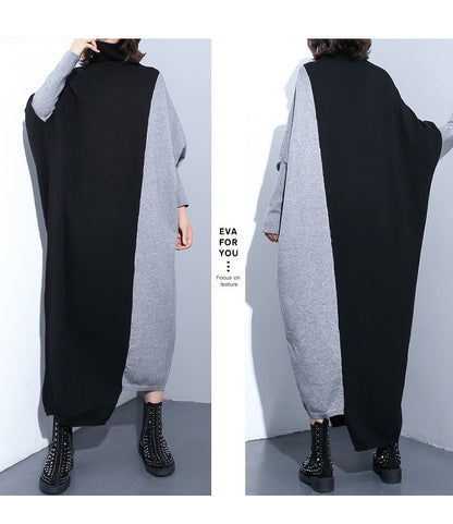 High Neck Knitting Bat Sleeves Irregular Cozy Long Dresses
