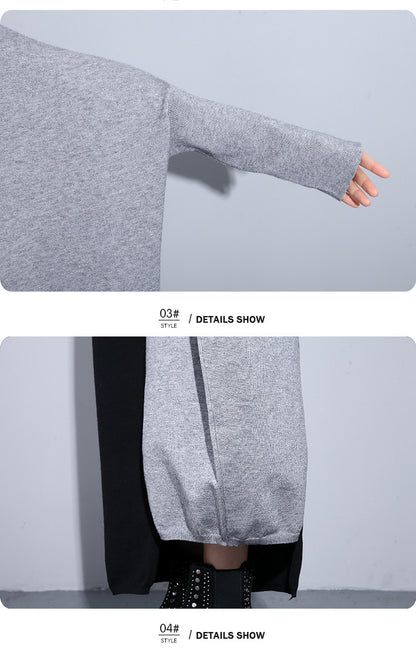 High Neck Knitting Bat Sleeves Irregular Cozy Long Dresses
