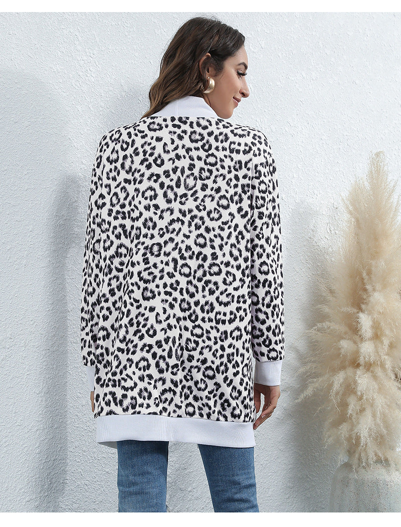 Casual Leopard Design Knitted Coats for Women