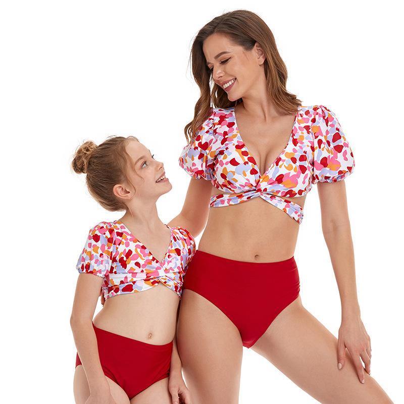 Parent-child Puff Sleeves Summer Beach Bikinis-STYLEGOING