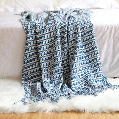 Summer Tassel Small Cozy Blaket-Blue-130*152+10CM-Free Shipping at meselling99