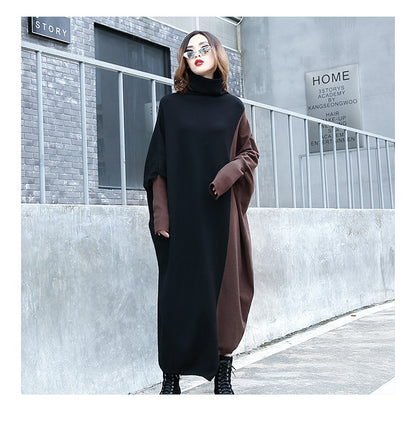 High Neck Knitting Bat Sleeves Irregular Cozy Long Dresses