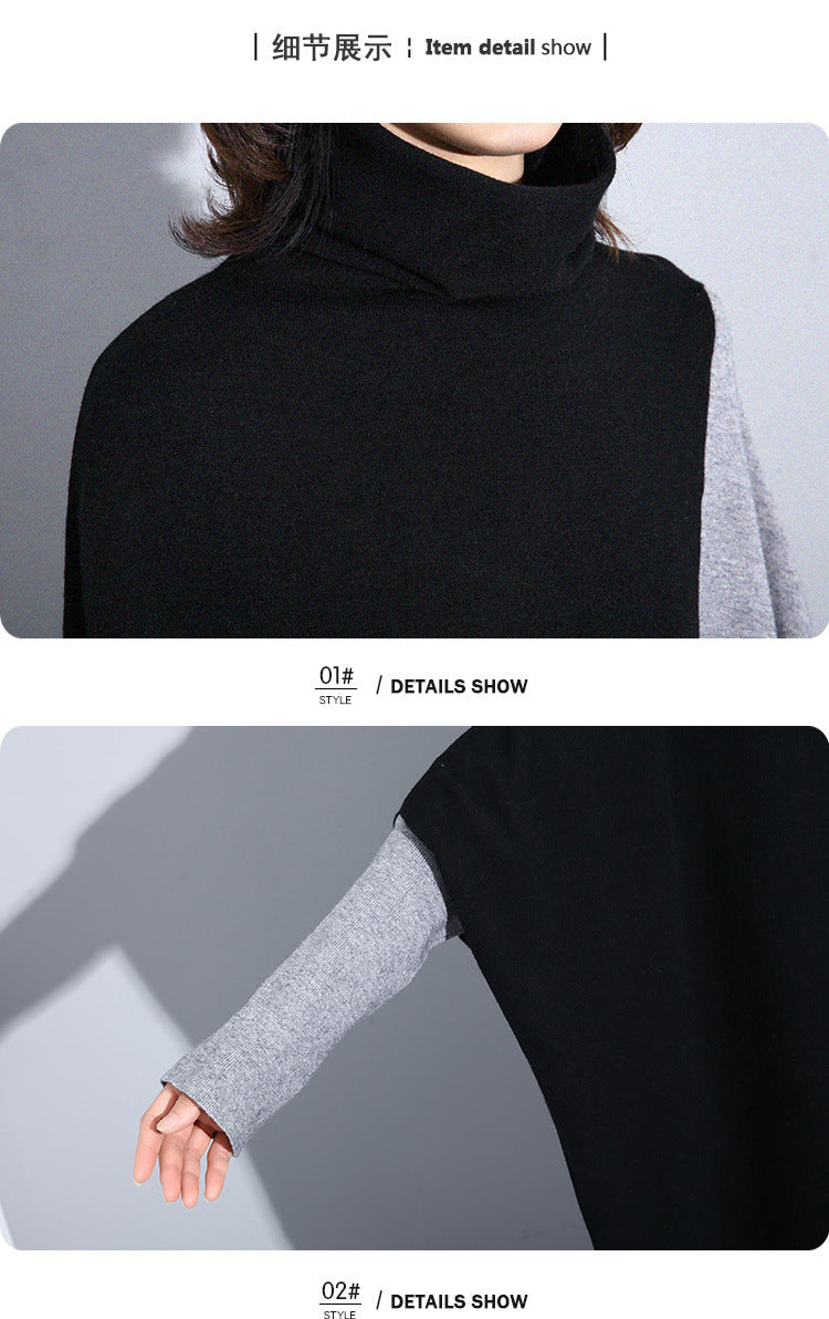 High Neck Knitting Bat Sleeves Irregular Cozy Long Dresses
