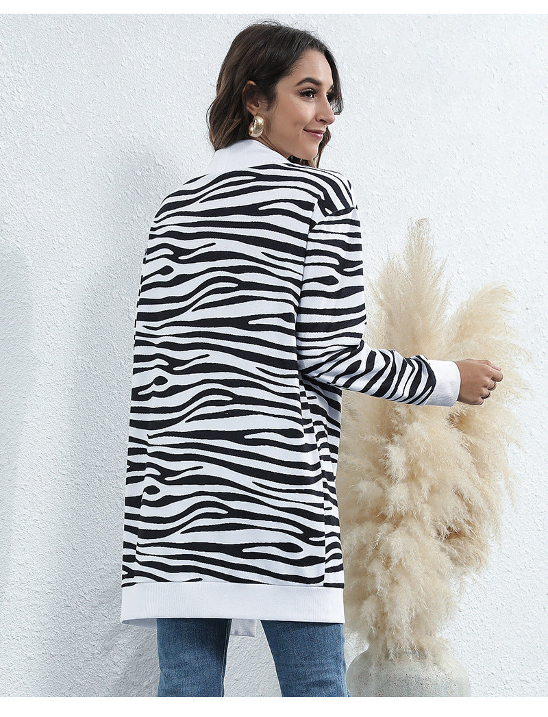 Casual Leopard Design Knitted Coats for Women