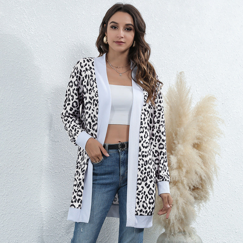 Casual Leopard Design Knitted Coats for Women