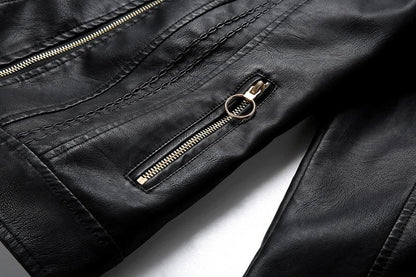Fashion Turnover Collar Zipper Women PU Jacket