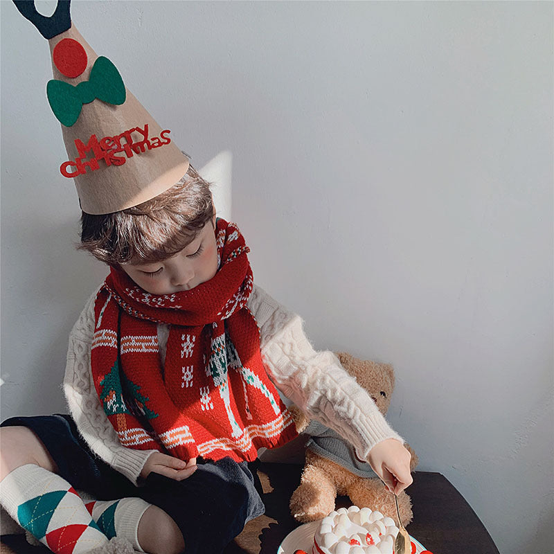 Merry Christmas Parent and Kids Knitted Warm Scarves
