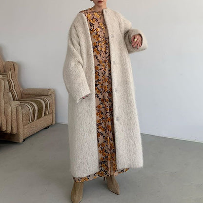 Women Knitting Winter Long Cozy Apricot Overcoat