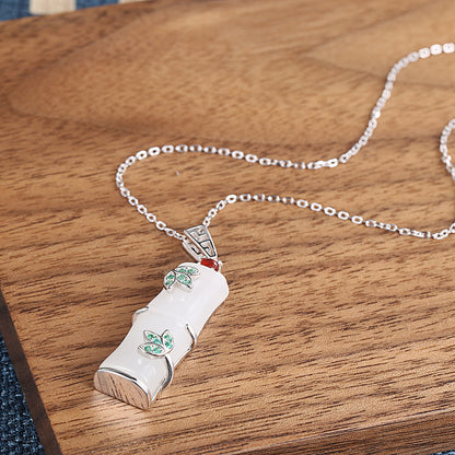 Wealthy Bamboo Joints Chalcedony Pendant Sliver Necklace for Women