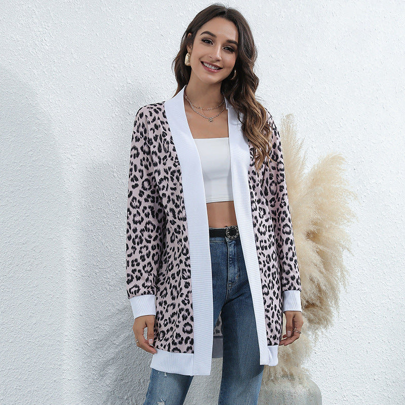 Casual Leopard Design Knitted Coats for Women