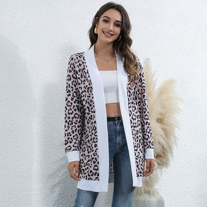 Casual Leopard Design Knitted Coats for Women