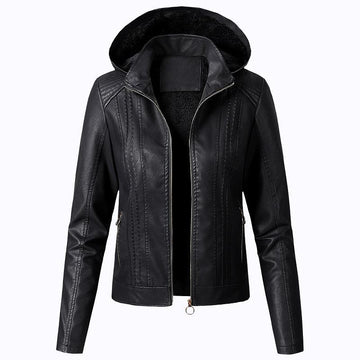 Fashion Turnover Collar Zipper Women PU Jacket