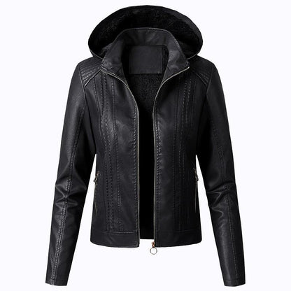 Fashion Turnover Collar Zipper Women PU Jacket