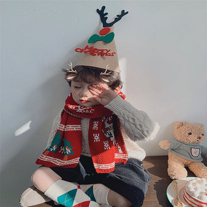 Merry Christmas Parent and Kids Knitted Warm Scarves