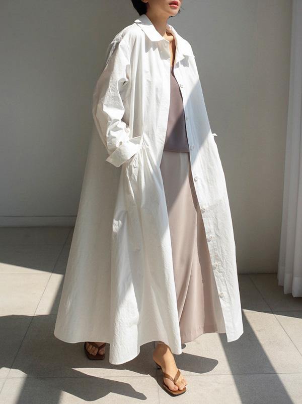 Urban White Lapel Long Shirt Dress-STYLEGOING