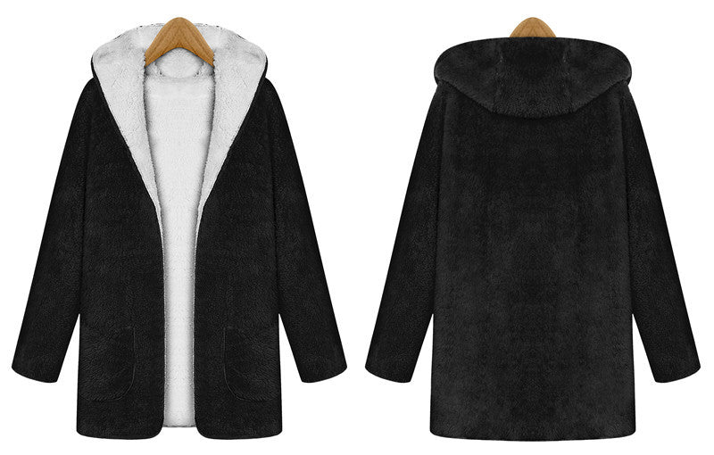 Fashion Women Warm Velvet Long Sleeves Overcoats
