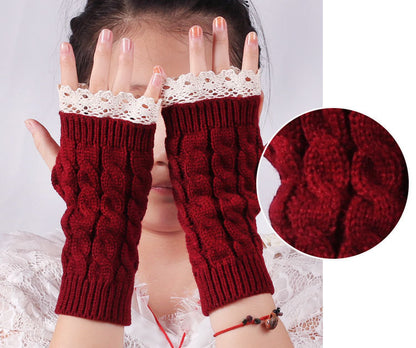 2 Pairs/Set Lovely Finger Less Knitted Gloves for Girl