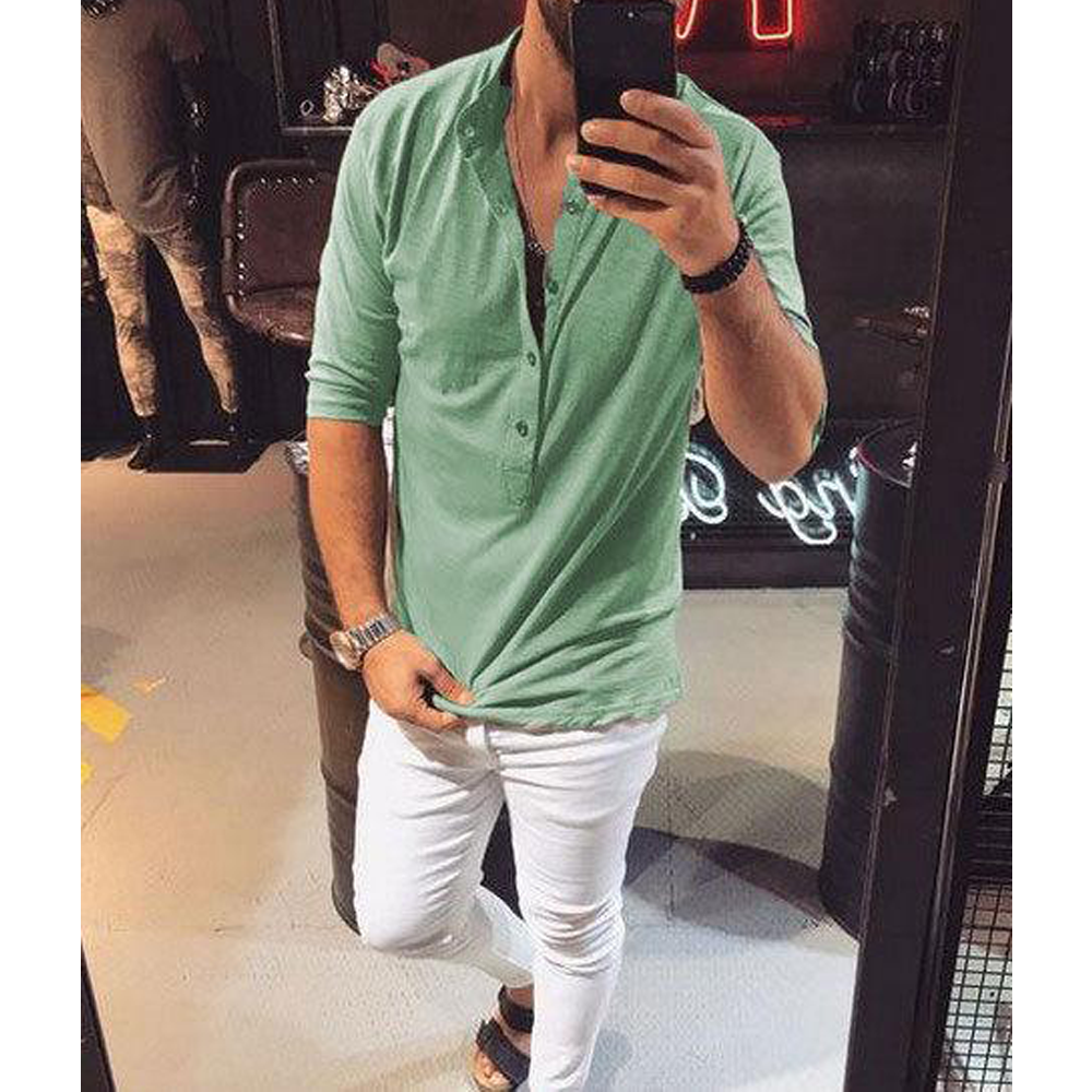 Men Half Sleeves Turnover Collar Fall Shirts-STYLEGOING