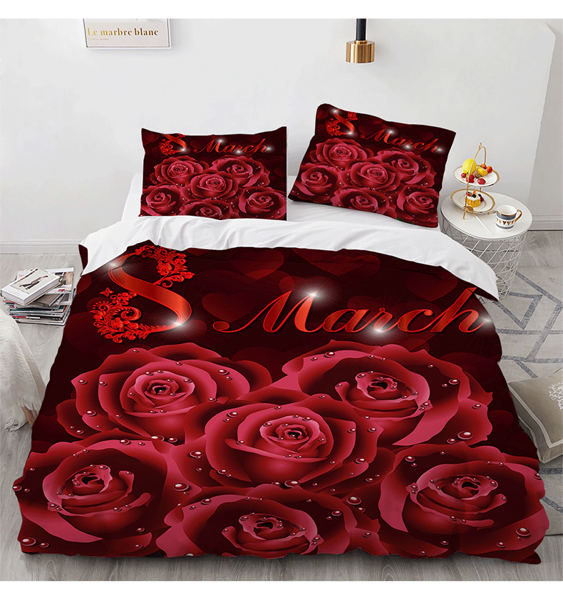 3D Red Pink Rose Design 3-Piece Bedding Sets