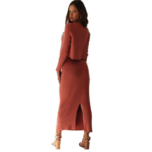 Sexy Bare Midriff Knitting Dress Suits-STYLEGOING