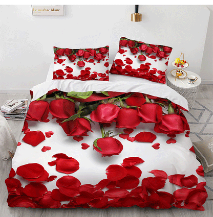 3D Red Pink Rose Design 3-Piece Bedding Sets