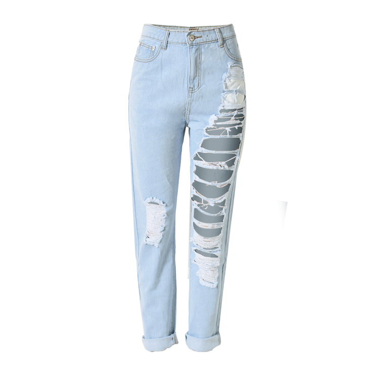 Women Broken Hole Ankle Length Jean Pants-STYLEGOING