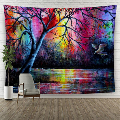 Painted Colorful Tree Home Decorative Hanging Wall Tapestry