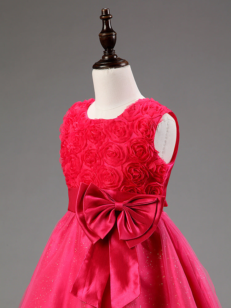 3D Rose Flower Princess Girls Dresses