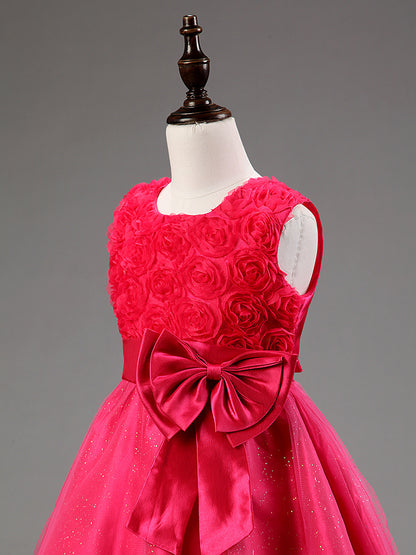 3D Rose Flower Princess Girls Dresses
