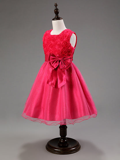 3D Rose Flower Princess Girls Dresses
