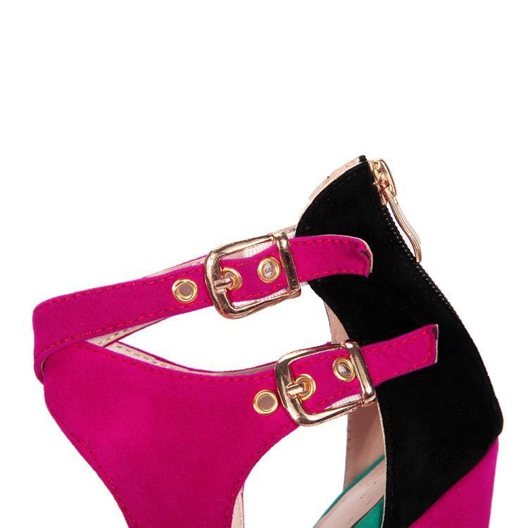 Women Summer Velvet Constract High Heels Sandals-STYLEGOING